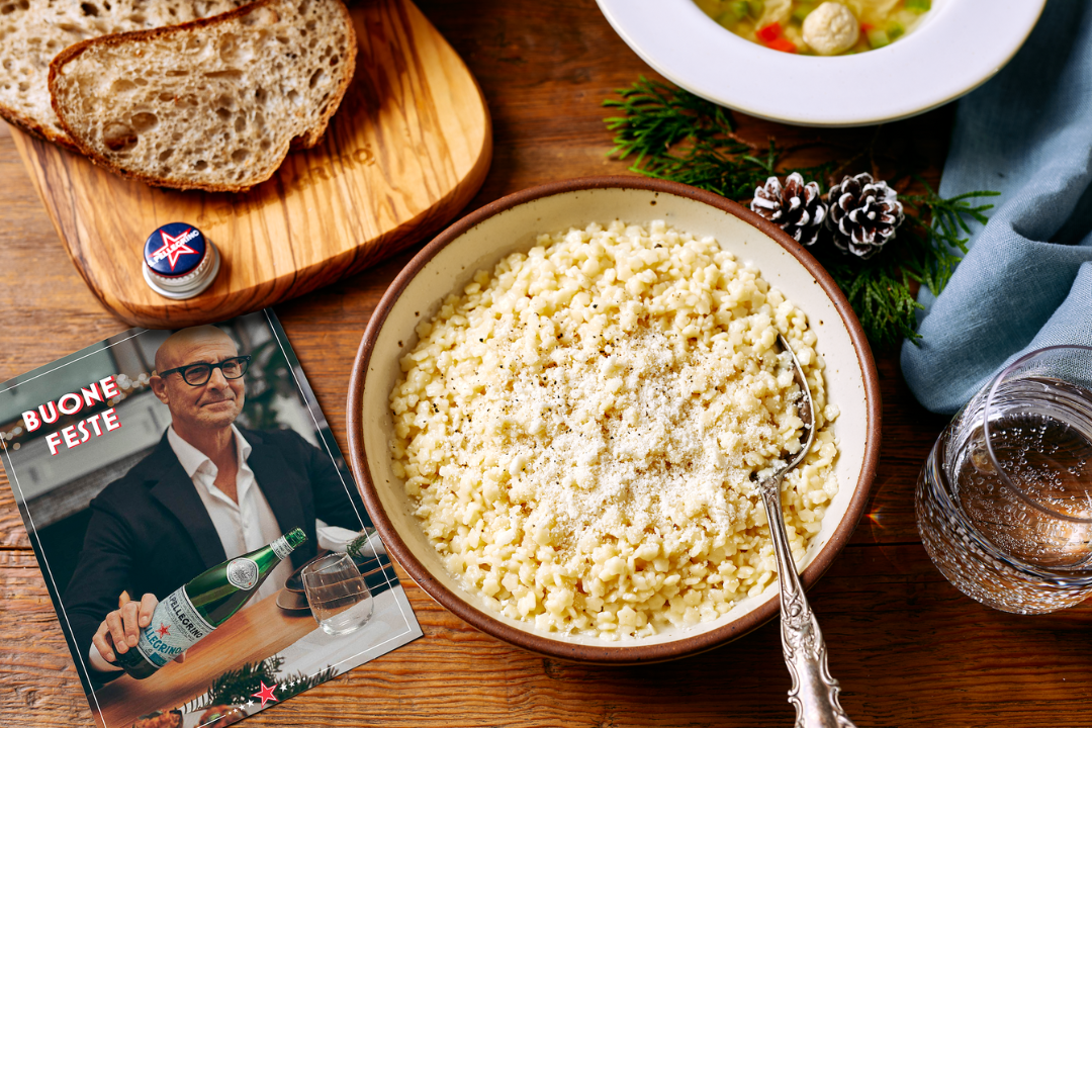 S.Pellegrino Presents Stanley Tucci’s Stelline Two Ways: Brodo di Gallina con Polpettine di Pollo and Pastina Classica